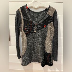 Tricotto Long Sleeve Multi-Fabric Patchwork Tunic - Size L